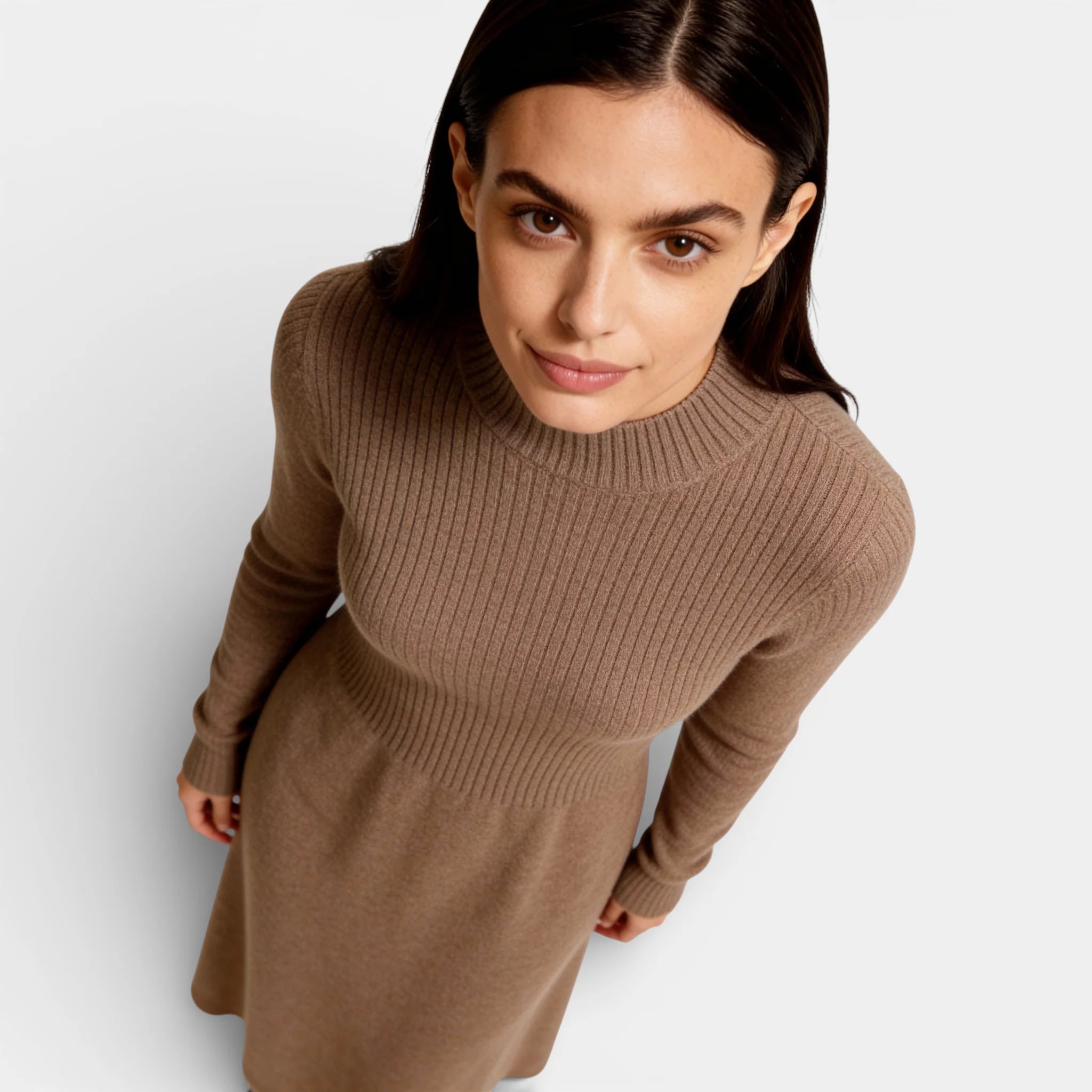 Women’s Cashmere Merino Wool Sweater Dress – Mock Neck