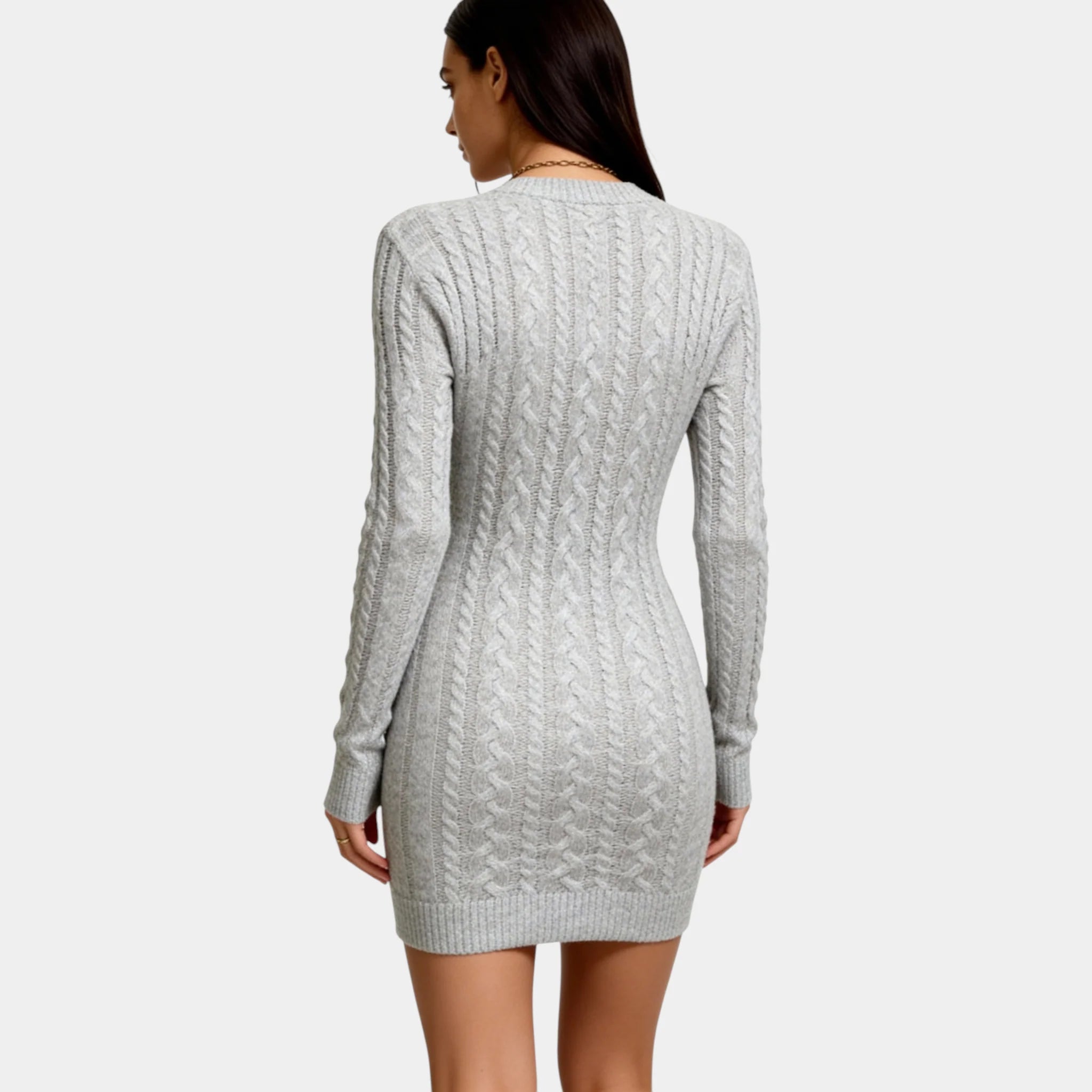 Women’s Classy Cable Knit Mini Sweater Dress – Soft Stretch