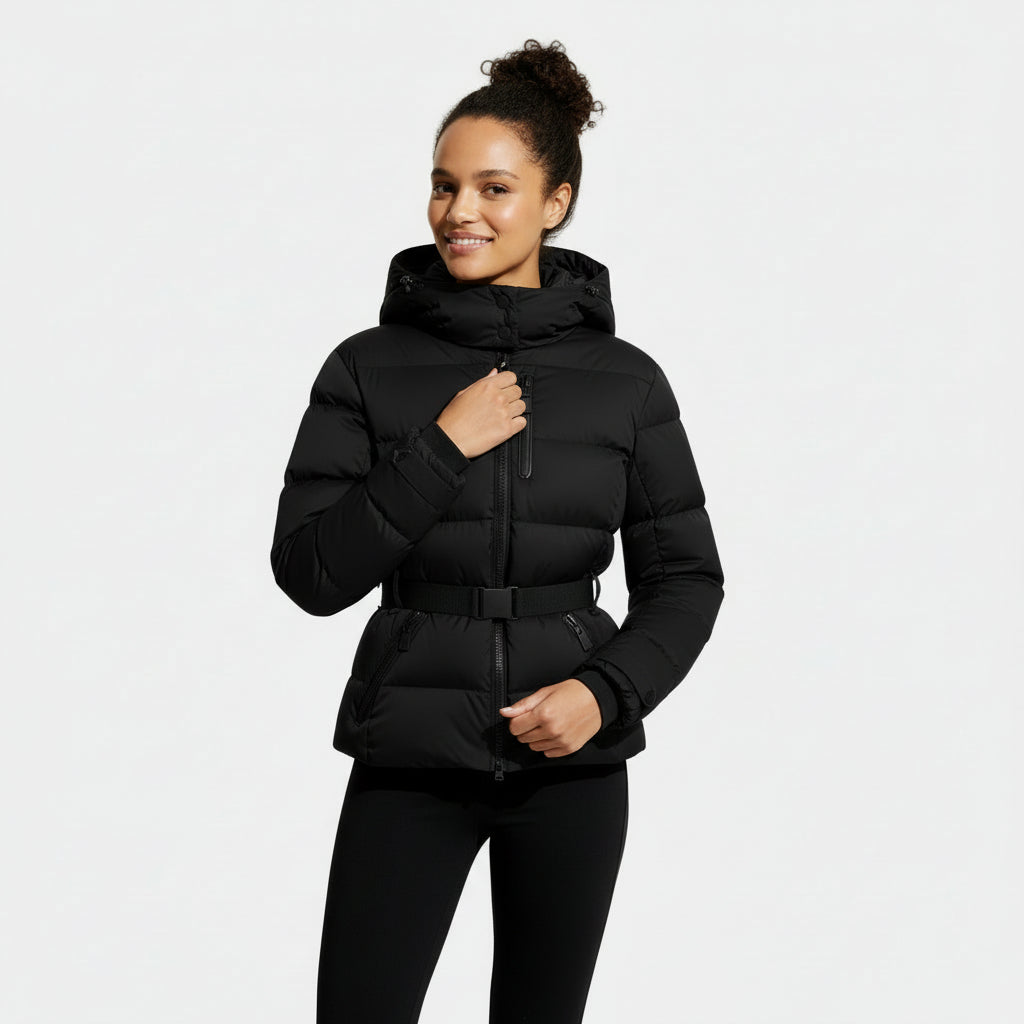 Women's Belted Puffer Jacket - Winter Coat