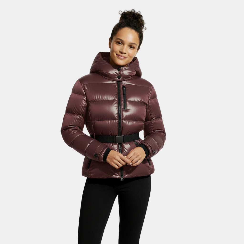 Women's Belted Puffer Jacket - Winter Coat