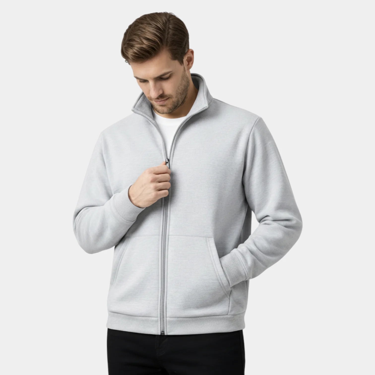Men’s Casual Zip-Up Sweat Jacket – Stand Collar