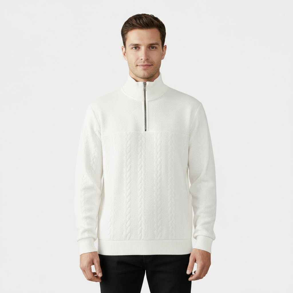 Men's Cable Knit Merino Quarter Zip Knit Sweater