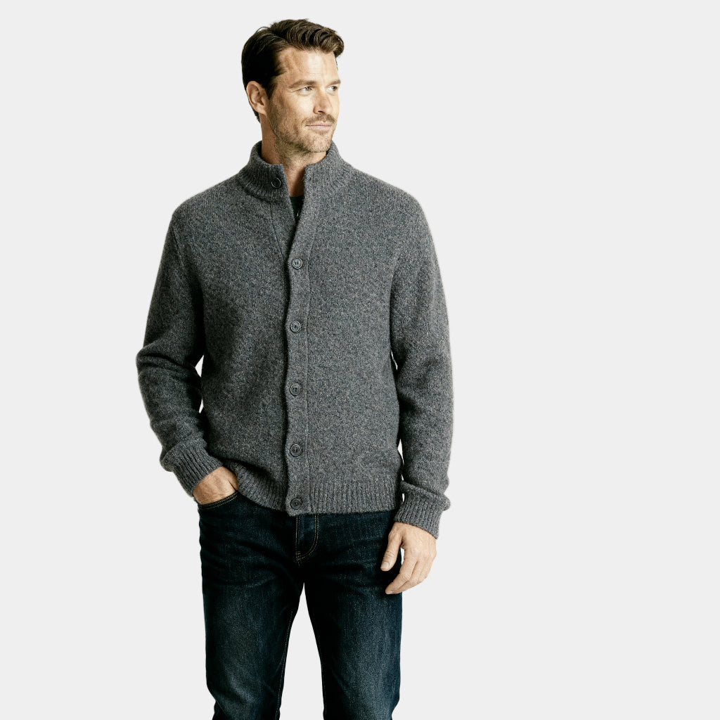Men’s Classic Heathered Wool-Blend Cardigan