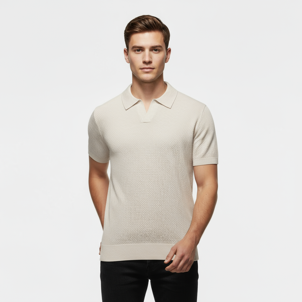 Men's Knitted Slim Piqué Polo Shirt