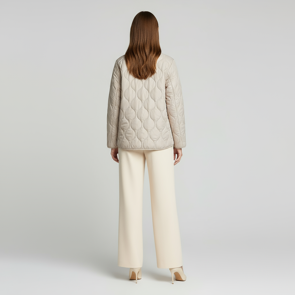 Women's Quilted Jacket with Round Neck and Patch Pockets